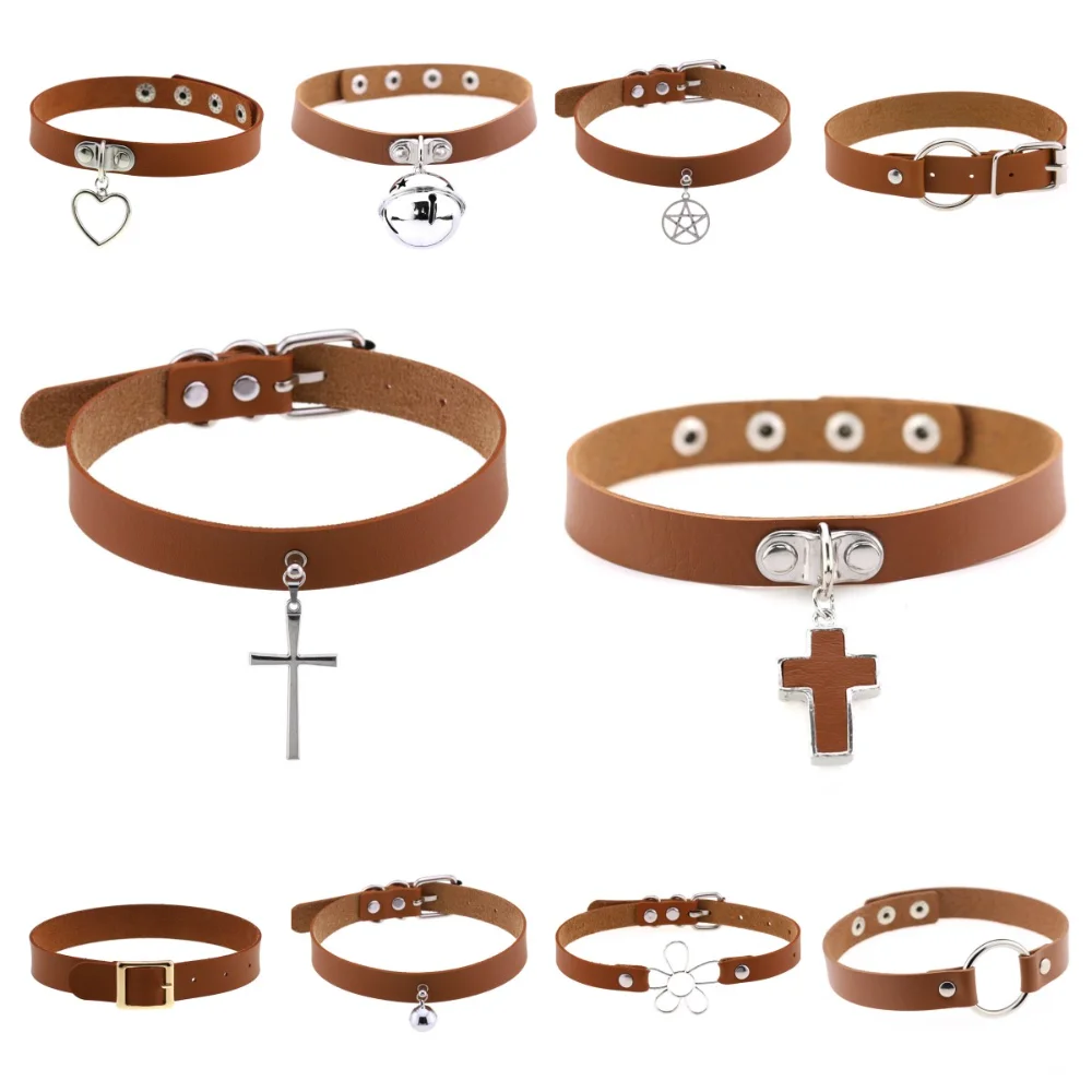 

Sexy Choker Brown Leather Choker Stainless Steel Jewelry Necklaces for Women Punk Gothic Collar Rivet Goth Egirl Y2K Accessories