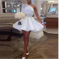 elegant applique sequins cocktail dresses white satin one shoulder formal prom gowns knee length vestidos de fiesta