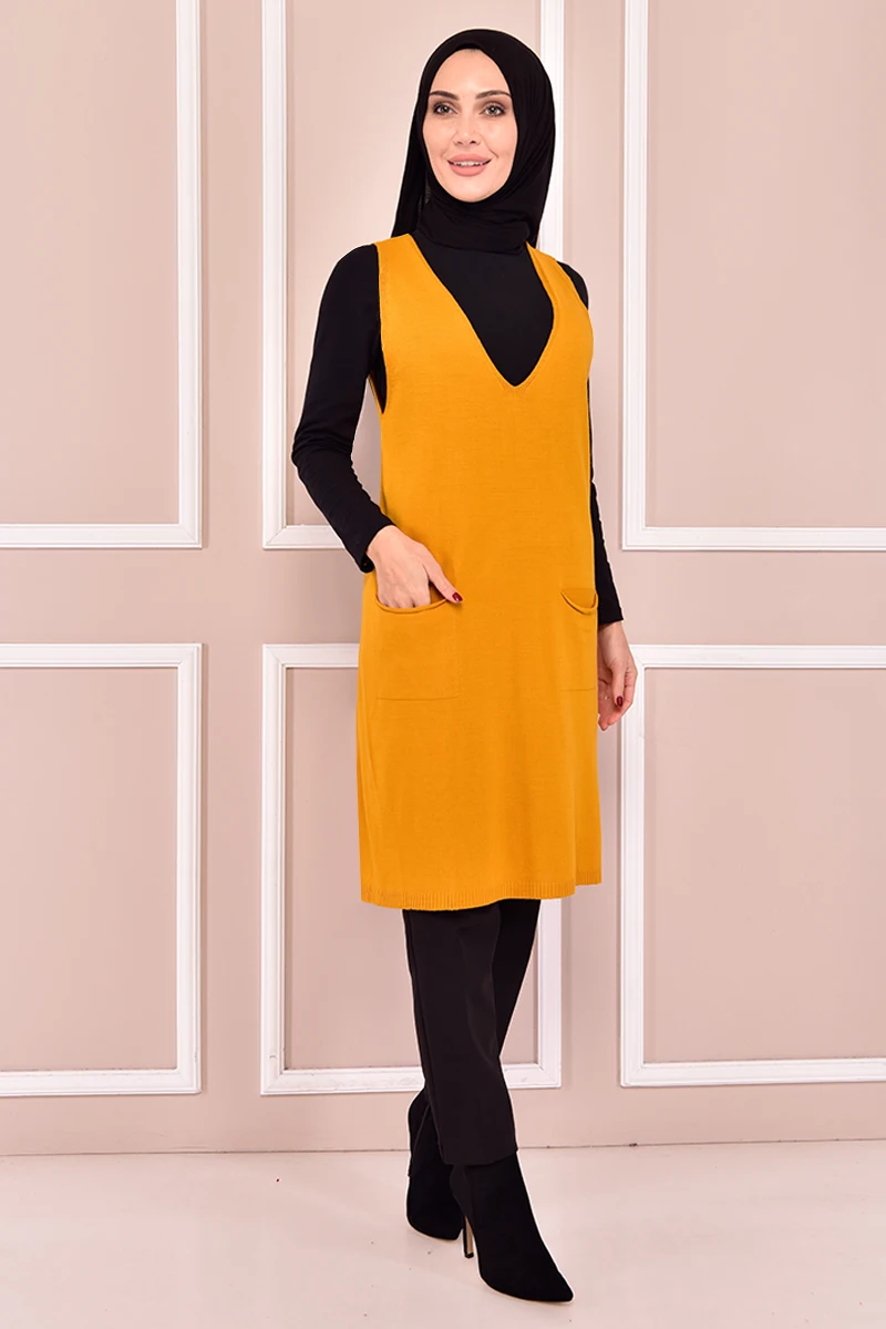 

Knitwear Sweater Mustard Muslim Woman Outfit İslamic Woman Abaya Dress Muslim Tops Turkey Store Muslim Hijab Dress KLC19334