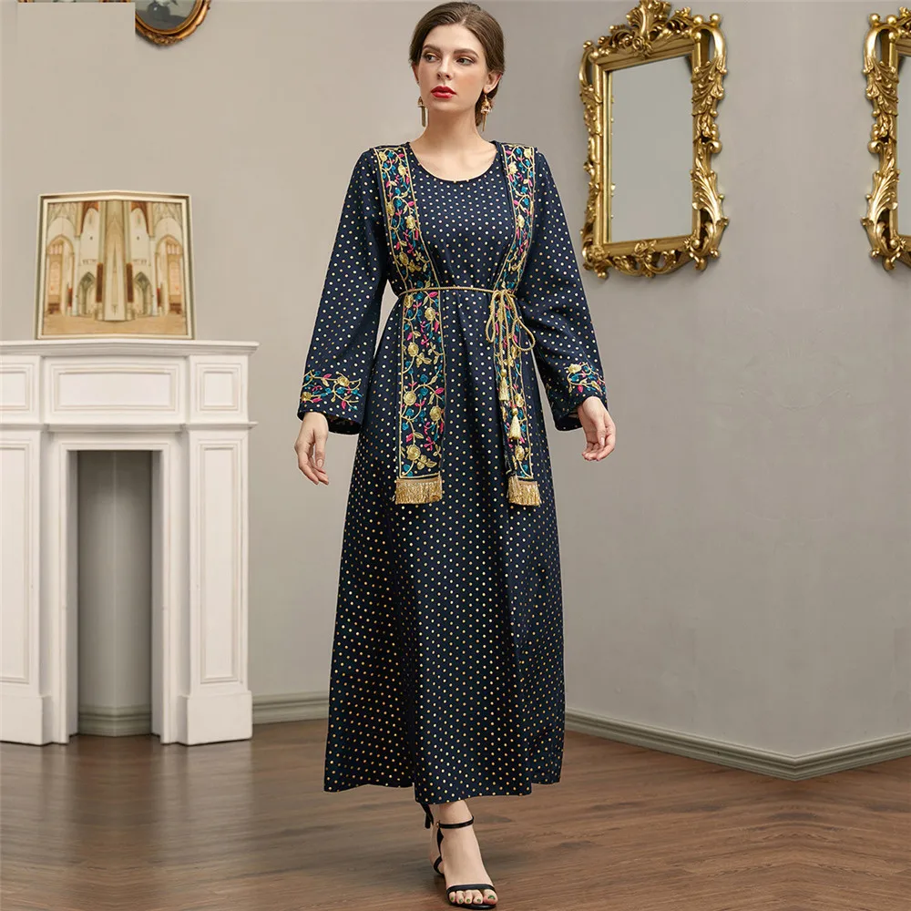 Коллекция 2022 года, Рамадан, вышитая винтажная Этническая абайя, платье свободного кроя для женщин, средневосточная искусственная Арабская ...