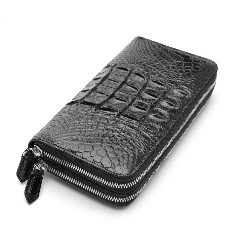 Men's Crocodile Wallet Leather Genuine Double Pull Back Bone Medium Long Leisure Clip Bag Card Black Purse 2022 Free Shipping