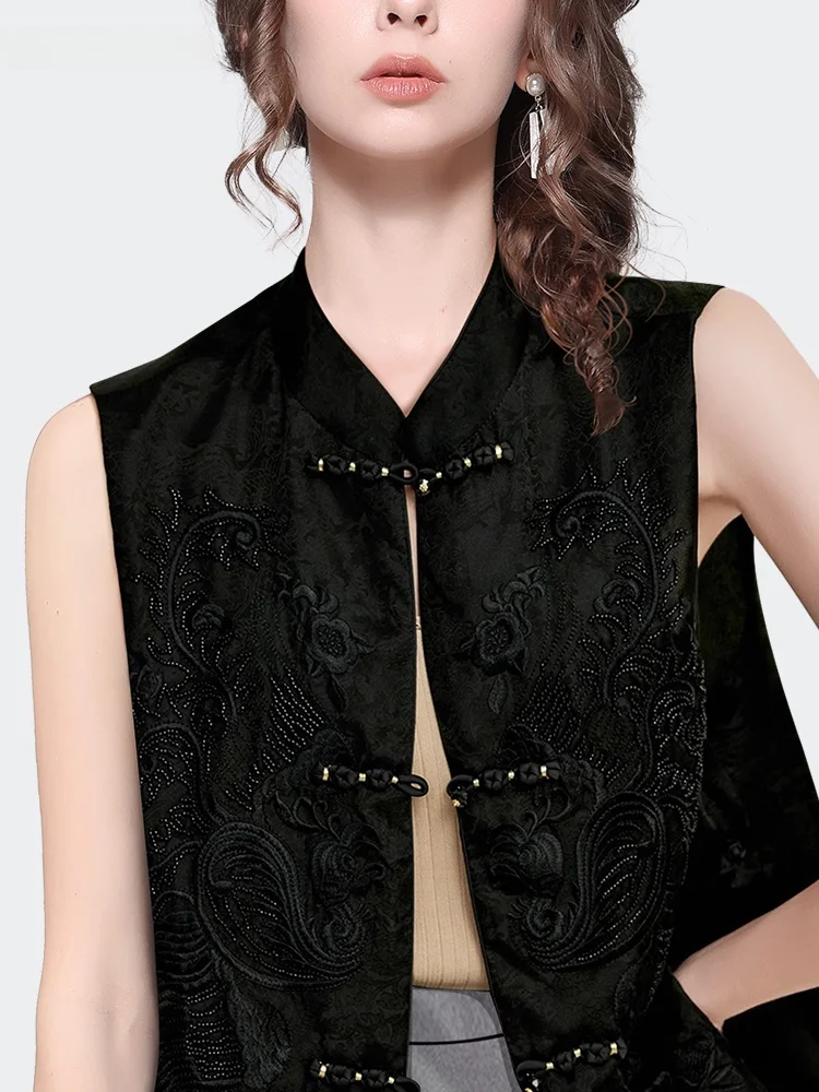 Новый китайский жилет с тяжелой вышивкой верхняя куртка без рукавов женский