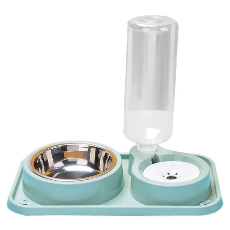 

Non Slip Double Dog Cat Bowls Detachable Stainless Steel Bowl Automatic Water Dispenser Bottle Food Bowl for Dogs Cats Hot Sell