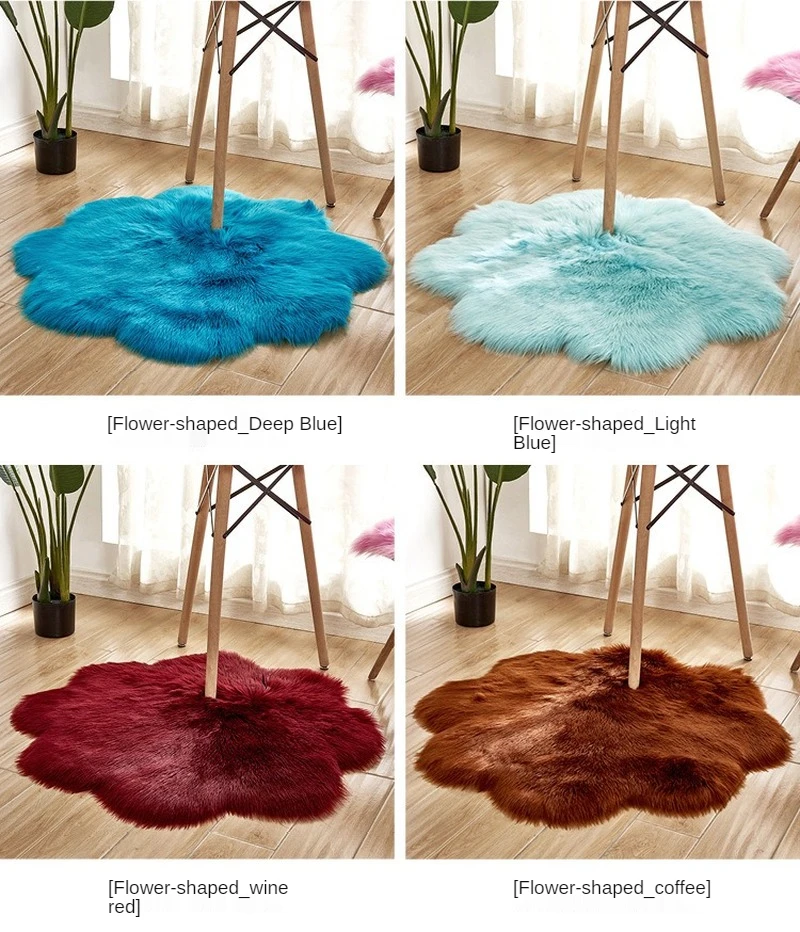 

Antiskid Soft Faux Fur Wool Carpet Indoor Sheepskin Rug Modern Flower-shape Carpet Mat for Living Room 3 Sizes