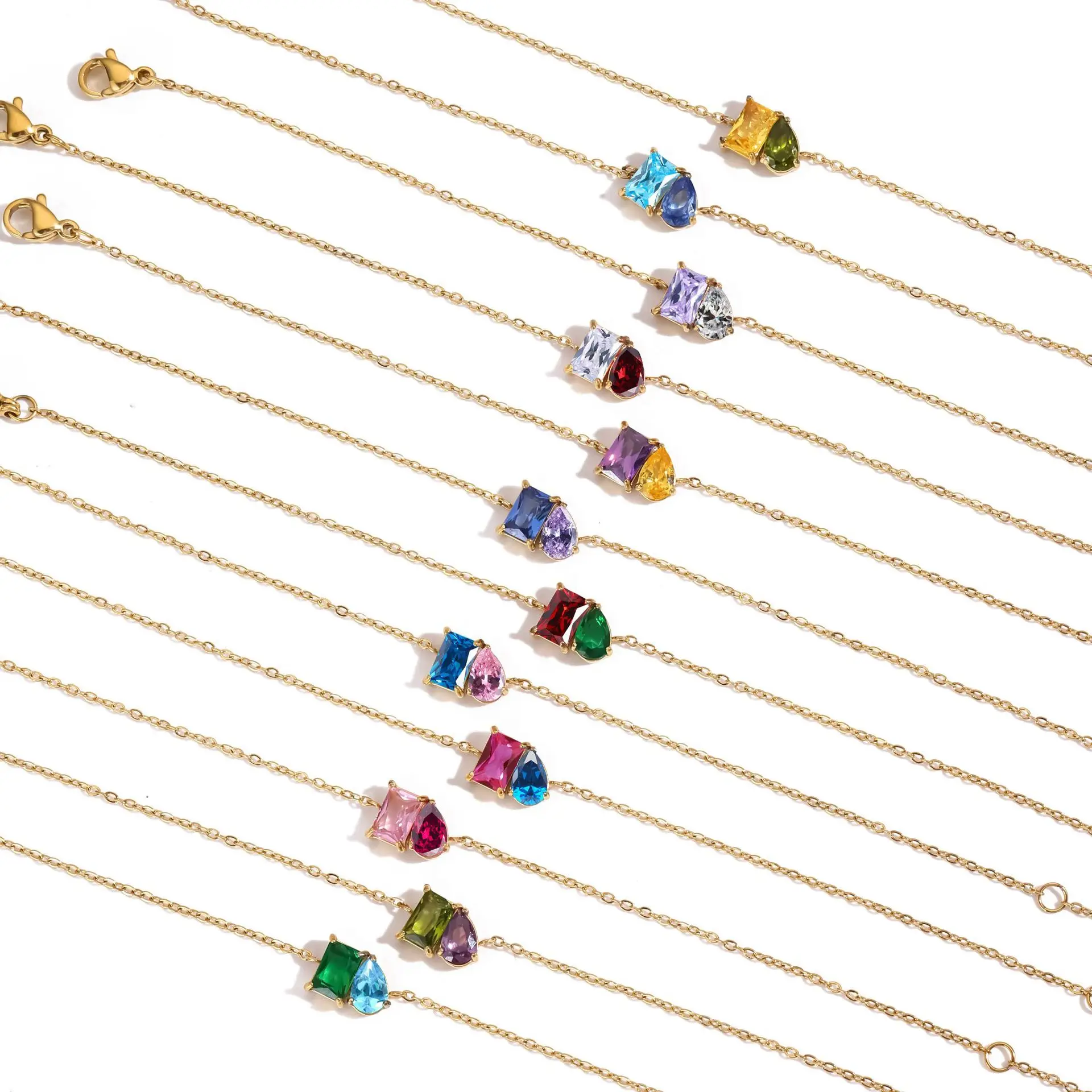 Браслет St-Delan 12 Birthstone — формы капли и квадрата, из нержавеющей стали с 14-каратным золотым покрытием и цирконием (art.: 3920d94feb706) - 3920d94feb706