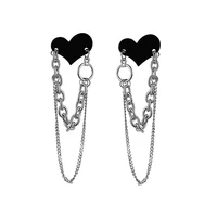 hip hop cool egirl black heart tassel chain dangle earrings for women gothic korean fashion drop earring 2022 jewelry streetwear