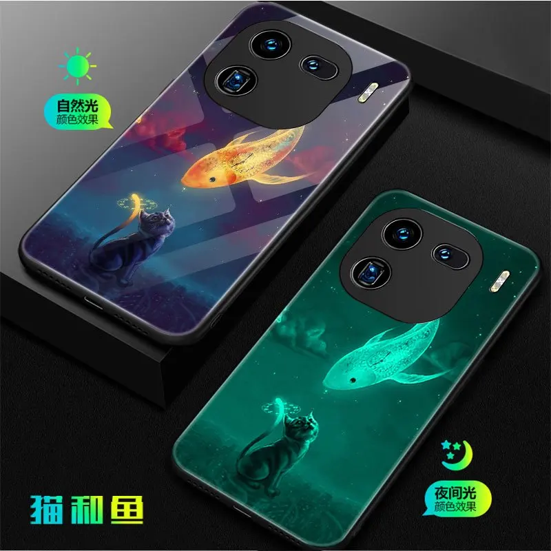 Светящиеся фотообои для Vivo iQOO 12 Pro чехол светящийся в темноте кот и рыба