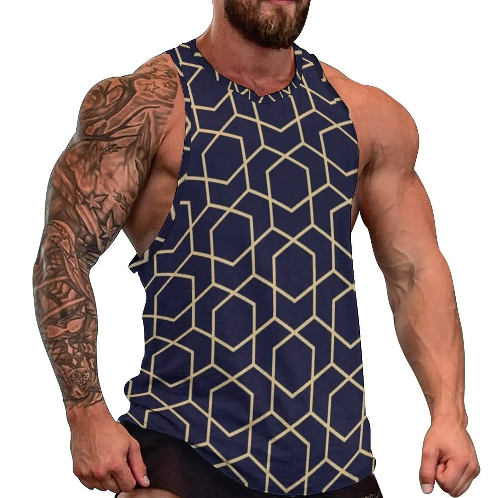 

Retro Nordic Lines Tank Top Male Geometric Pop Art Training Oversized Tops Summer Sportswear Design Sleeveless Vests