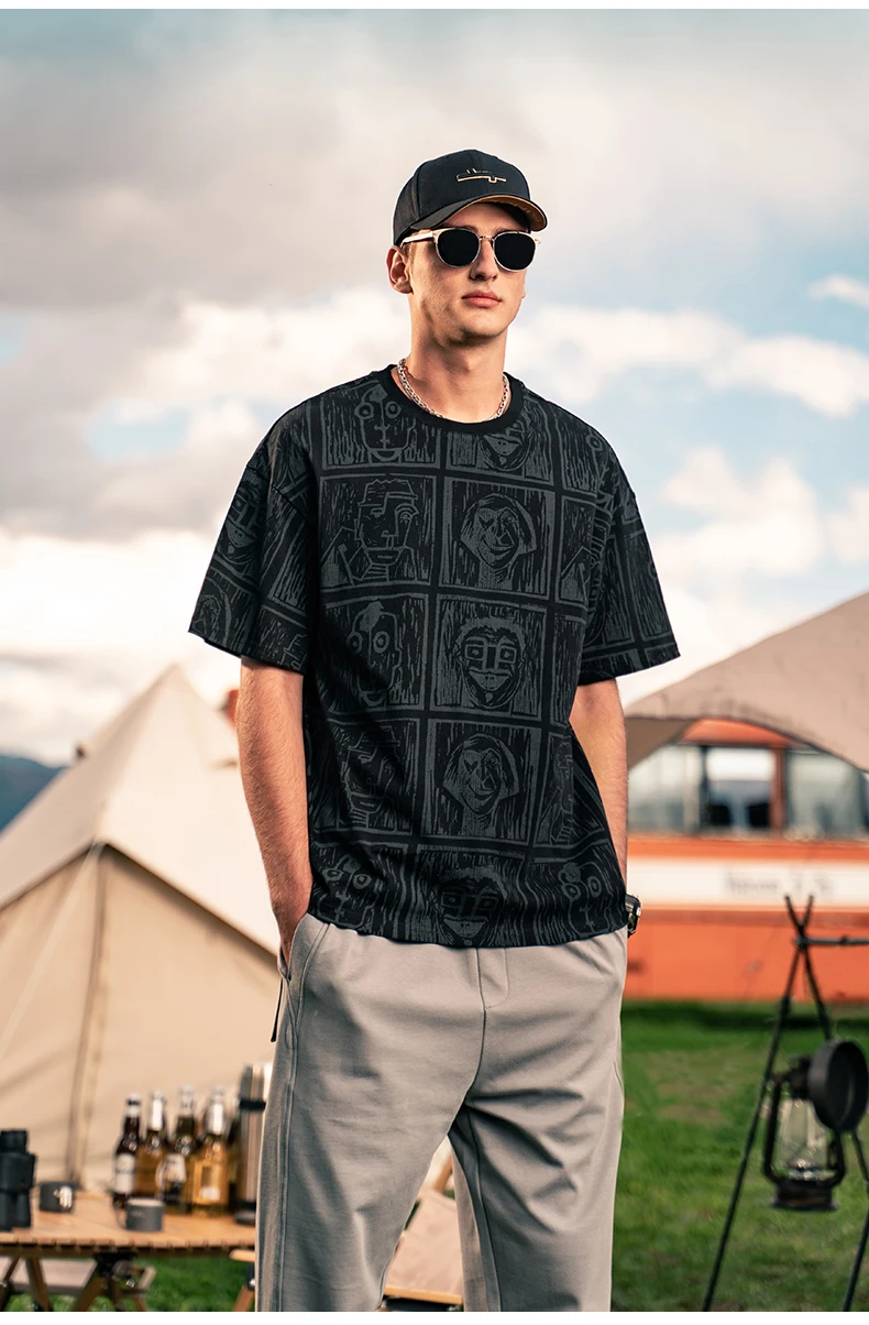 

6692 2022 new heavy printing loose summer men's short-sleeved men's T-shirt