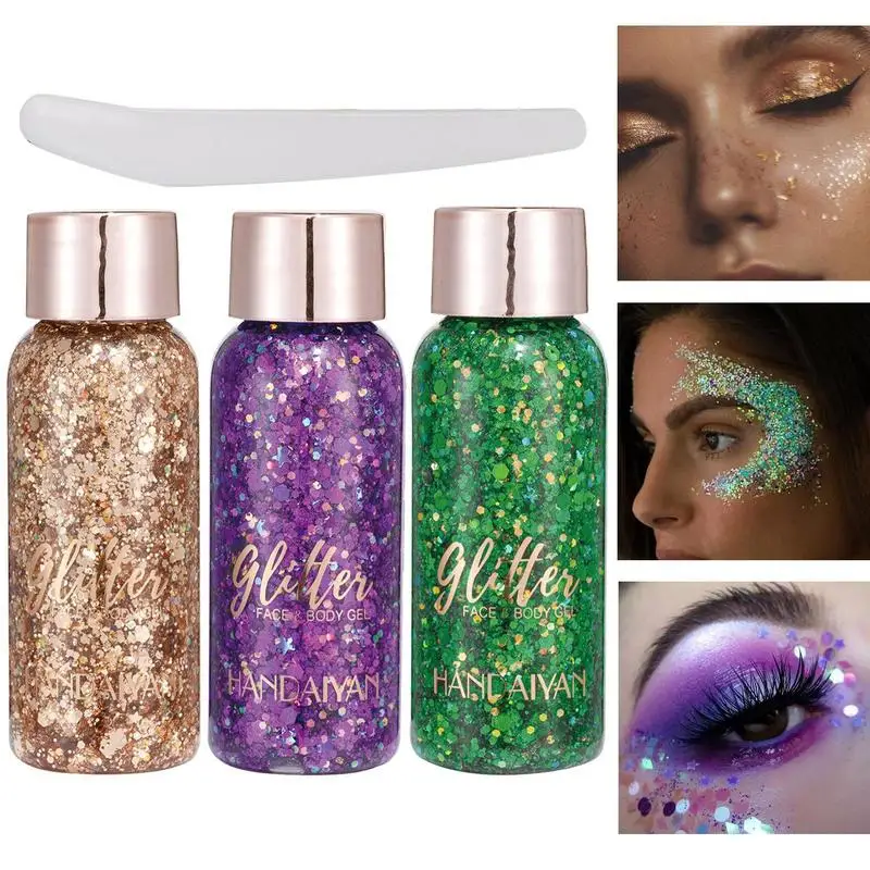 

Glitter Hair Gel Sweatproof Glitter For Hair And Body Sequins Body Glitter Gel Set 3pcs Long Lasting Holographic Glitter Gel Bod