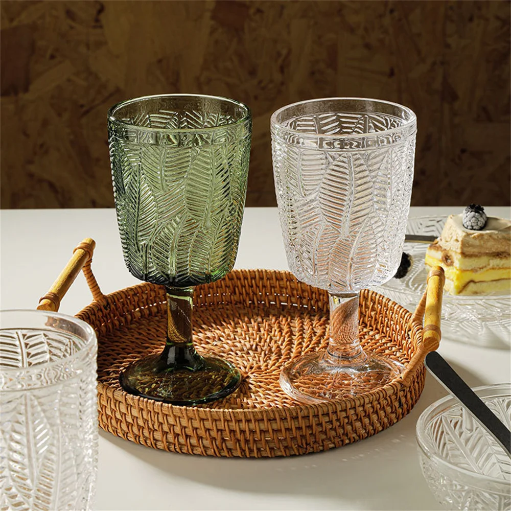 

Thick Cup Bottom Wine Cold Drink Glass Colorful French Glass Retro Relief Kitchen Gadgets Non-toxic Safe Wine Glass Cup