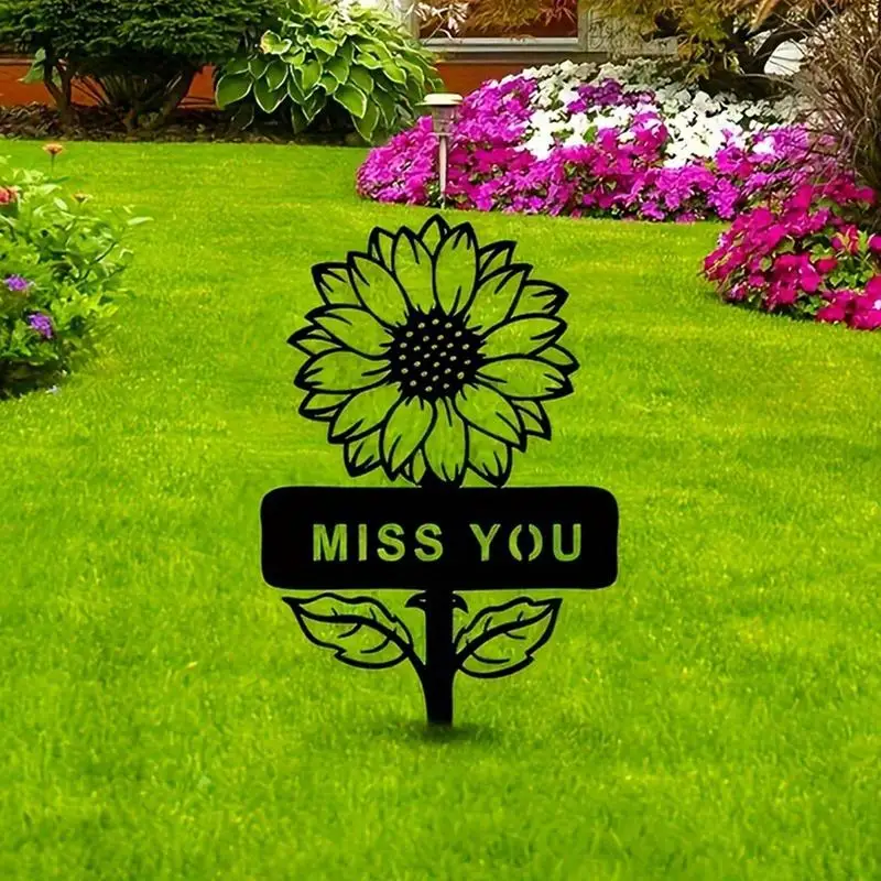 Подсолнух Yard Art Металлический садовый кол со словами Miss You Открытое украшение