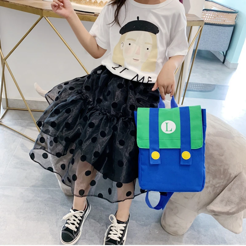 Cartoon Backpack Small Children School Bags Color Matching Breathable Waterproof Wear-resistant Zipper Kids Nylon Two Shoulders