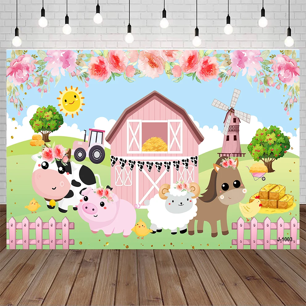 

Farm Animal Barn Tractor Newborn Backdrop Baby Shower 1st Birthday Party Photography Background for Photo Studio Photophone Prop