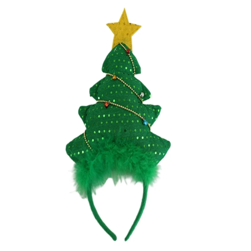 

Sequins Xmas Tree Hair Hoop Christmas Tree Headdress Plush Xmas Tree Hairband New Year Party Headbands Photo Props T8DE