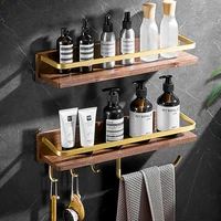 bathroom shelves wall mounted perforated walnut towel shampoo cosmetic storage rack bathroom hardware accessories