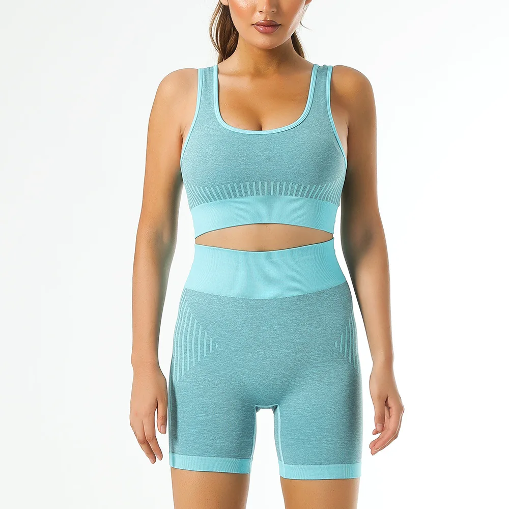 

Бесшовные комплекты для йоги, спортивные шорты с завышенной талией для фитнеса, ударопрочный бюстгальтер, костюмы, женские комплекты из лег...