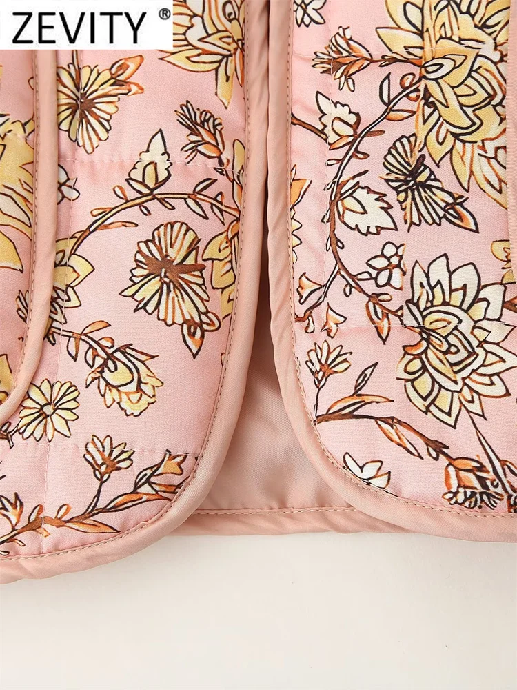 Женская стеганая куртка ZEVITY с воротником-стойкой и цветочным принтом