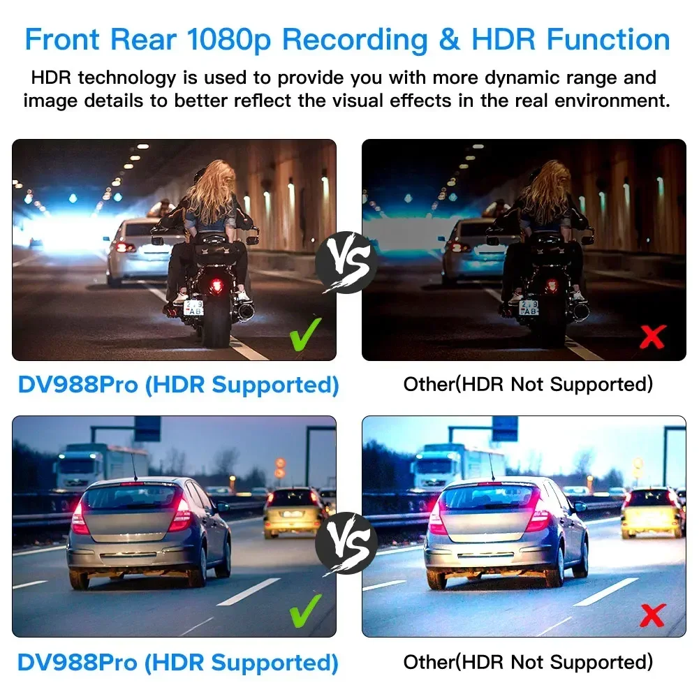 Blueskysea DV988 Pro 4-дюймовый IPS сенсорный экран двойной IP66 140 широкоугольный объектив