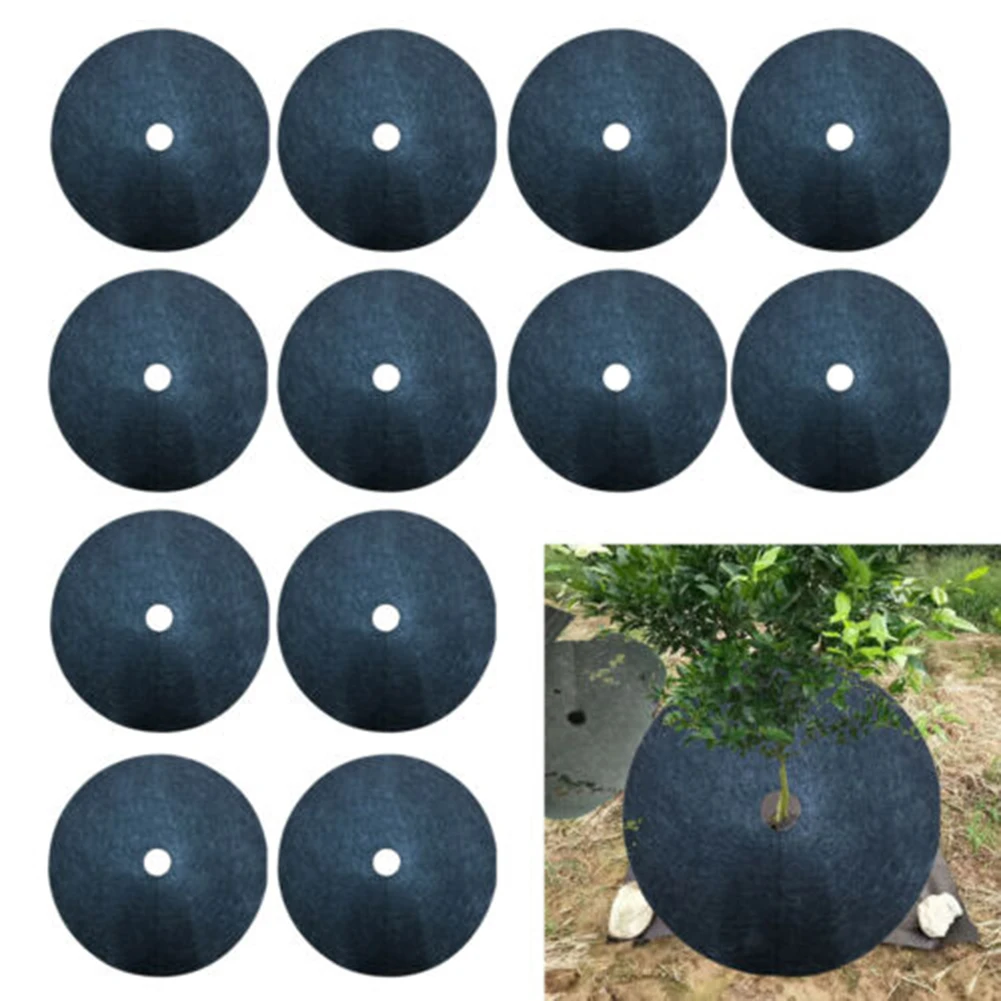 12pcs Non-Woven Mulch Ring Weeding Barrier Tree Protector Mat 27cm Plant Cover Weed Control Gardening Supplies