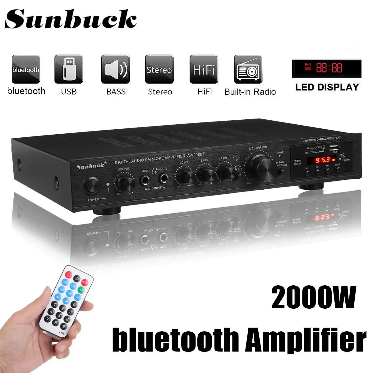 5-канальный усилитель мощности SUNBUCK 2200 Вт bluetooth Hi-Fi стерео динамик поддержка