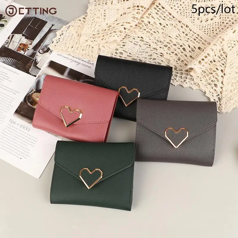 

1Pc Women Wallets Purses Heart-Shaped Short Section Small Tri-Fold Wallet for Ladies Money Pocket Card Holder Clutch Bag