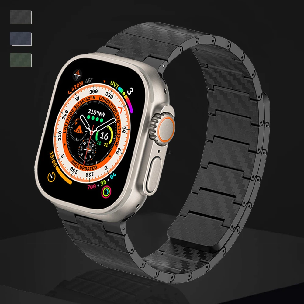 

Ремешок из углеродного волокна для Apple Watch Ultra 49 мм 8 45 мм 42 44 мм, роскошный магнитный браслет с пряжкой для iWatch 8 7 6 5 38 40 мм 41 мм SE 4 3