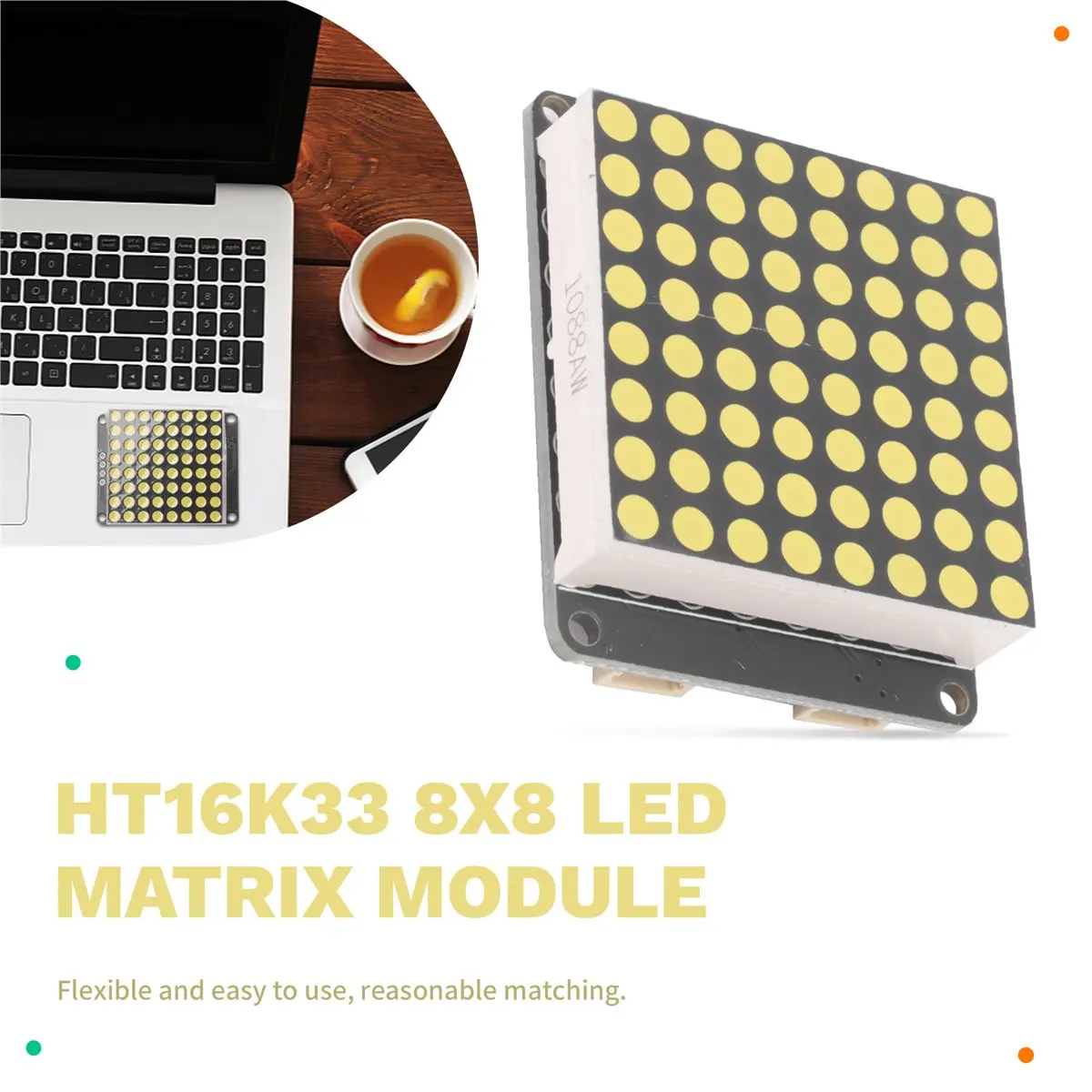 Фото Модуль светодиодной матрицы 8x8 с интерфейсом HT16K33, прямые поставки с завода, поддержка расширения и подключения, электронный LED-экран №1