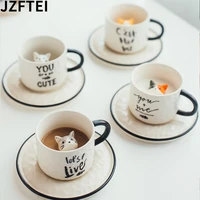 creative cartoon ceramic mug embossed small mug animal cat coffee cute cup with saucer home milk cup gift couple home decoration