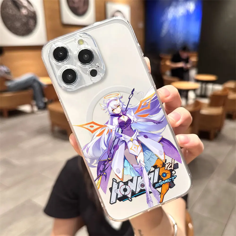 Honkai Impact 3rd Kiana Kaslana Phone Case for iPhone 12 11 13 14 15 16 Max Pro Plus Transparent Magsafe Magnetic Wireless Cover