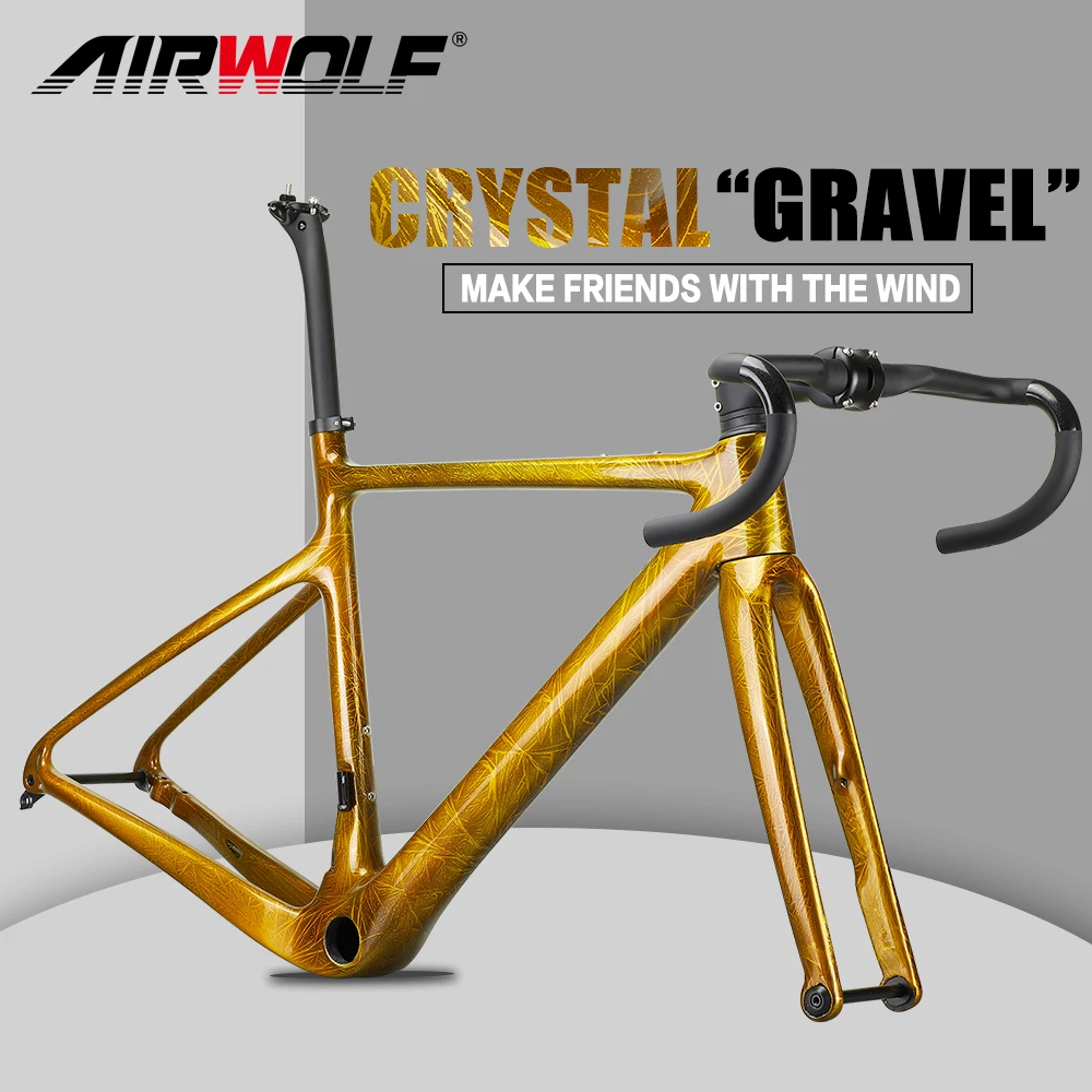 New Carbon Gravel Frame 700*40C Disc Brake A5 Gravel Bicycle Frameset 700C Cyclocross Bike With Handlebar Crystal Color