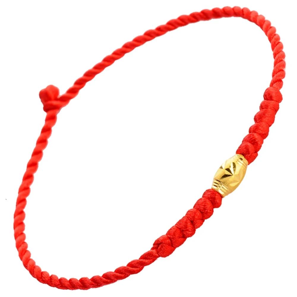 

Real 24K Yellow Gold 0.2g Oval Rice Star Bead Red Cord Bracelet 6.7"L Best Gift