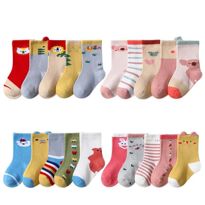 

5 Pairs/Lot 0-5T Baby Boy Socks Spring and Autumn Cute Cartoon Animal Infant Cotton Socks Toddler Girl Socks Kids Calf Socks