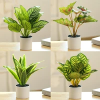 artificial plants bonsai simulation of small green plants with leaves fake flowers table potted ornament home hotel garden decor