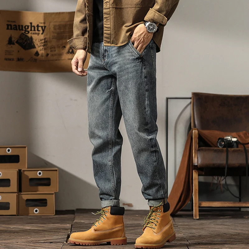 Streetwear Men 2022 Fashion New Pattern Vintage Recreational Blue Jeans Loose Versatile Straight Cylinder Trousers Autumn Female
