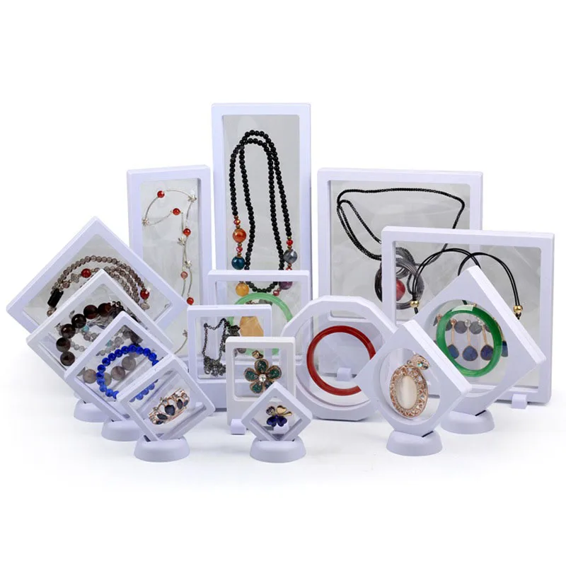 10Pcs Black  Film Jewelry Storage Box 3D Packaging Case Gemstone Free Stand Floating Frame Membrane Ring Earrings Necklace Displ
