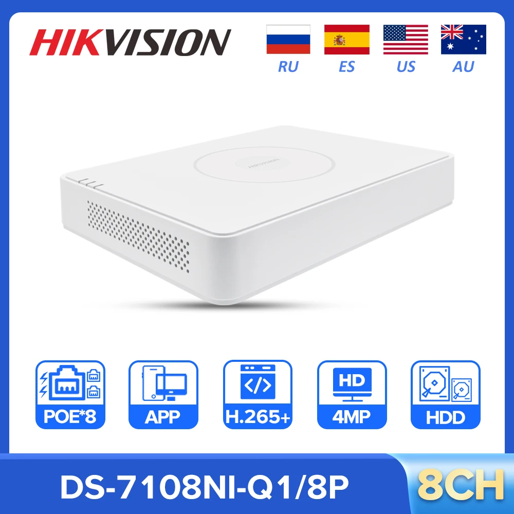 

Hikvision Original NVR 8CH Mini 1U 8 PoE NVR DS-7108NI-Q1/8P H.265+/H.265 Network Video Recorder for IP Camera Security System