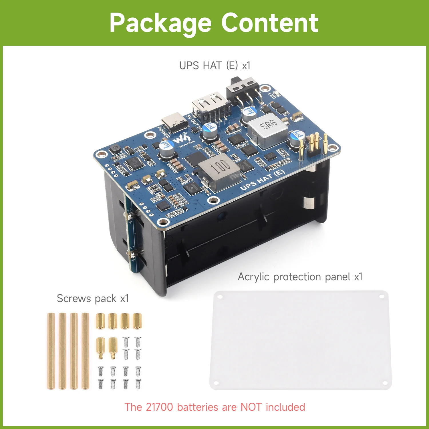 Фото Блок бесперебойного питания Raspberry Pi 5/4B/3B+ UPS HAT (E) поддерживает 4×21700 литиевых батарей (батарейки НЕ входят в комплект), выход 5В 6А №2