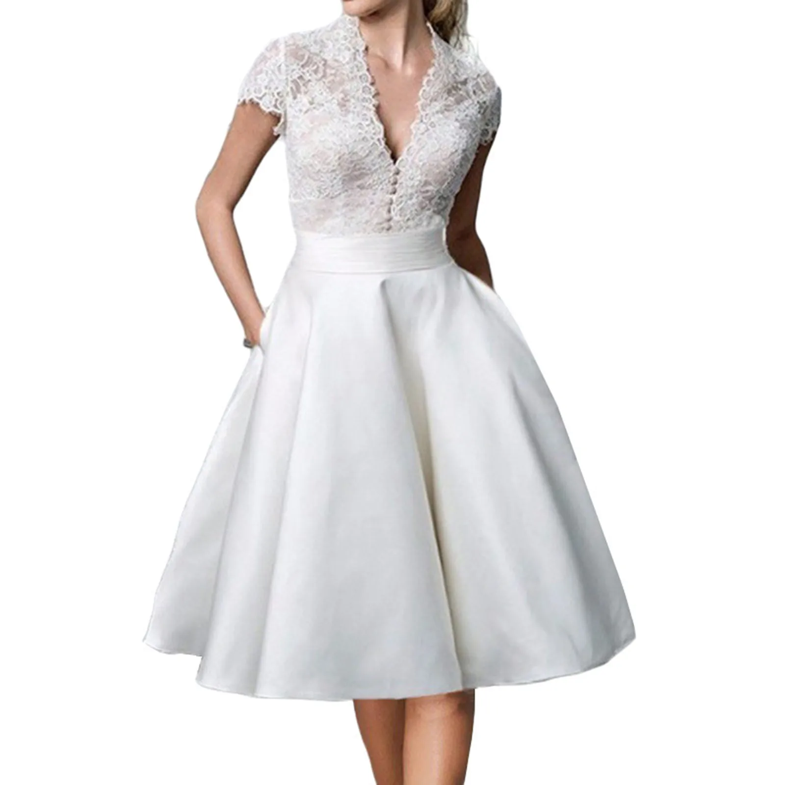 

Women's Spring And Summer Fashion Lace Sexy Show Thin V Neck Stitching Dress Dress Party Dress Cute Dresses for Women