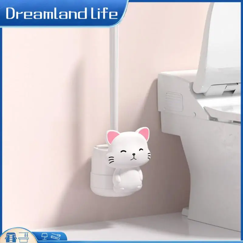 

Long Handle Squat Pit Cleaning Cute Cat Base Washing Toilet Artifact Toilet Brush Set Home Bathroom Accessories With Hollow Base
