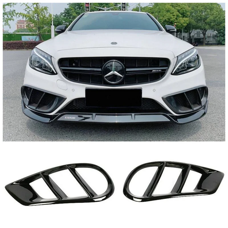 

For Benz W205 C43 AMG C180 C200 Sport 2015-2018 Foglamp Mesh Grill Frame C Class Carbon Fiber Front Bumper Air Vent Cover Trim