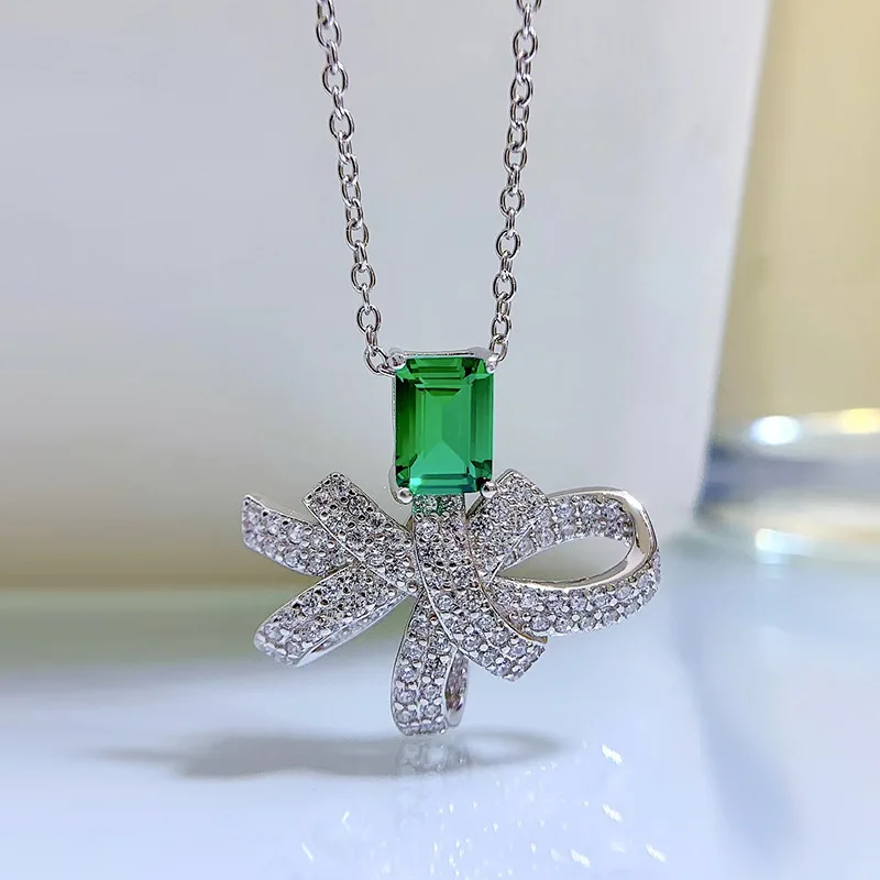 

2023 Новое Изумрудное ожерелье с высокоуглеродистым бриллиантом 1 карат, серебро 925 пробы, инкрустированная зеленой искусственной подвеской 5...