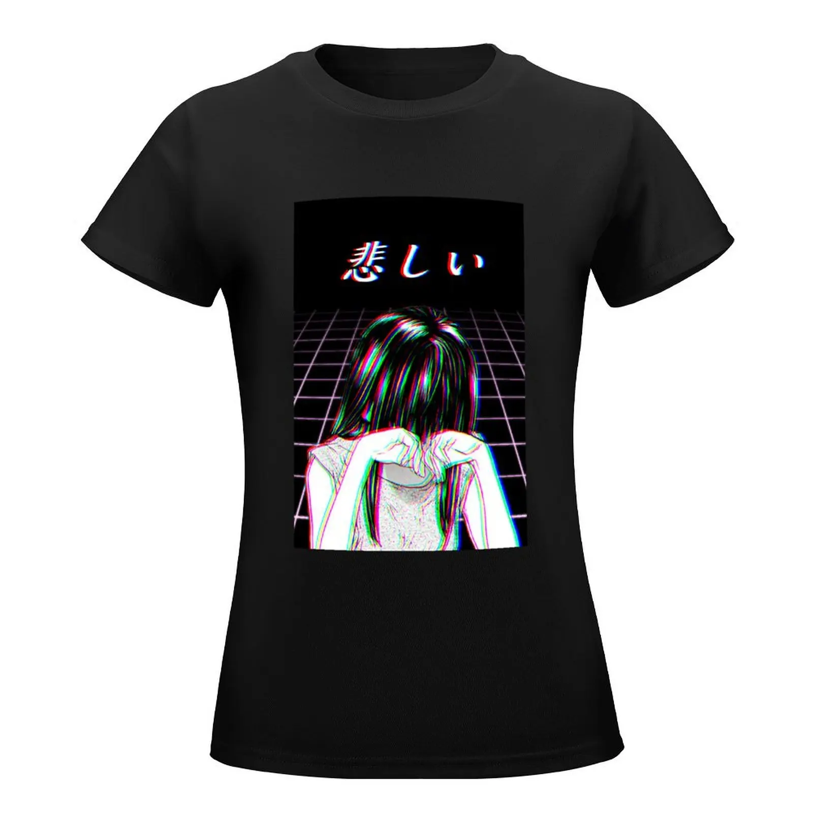 Грустная японская эстетика манга W/Женская милая одежда футболки винтажная