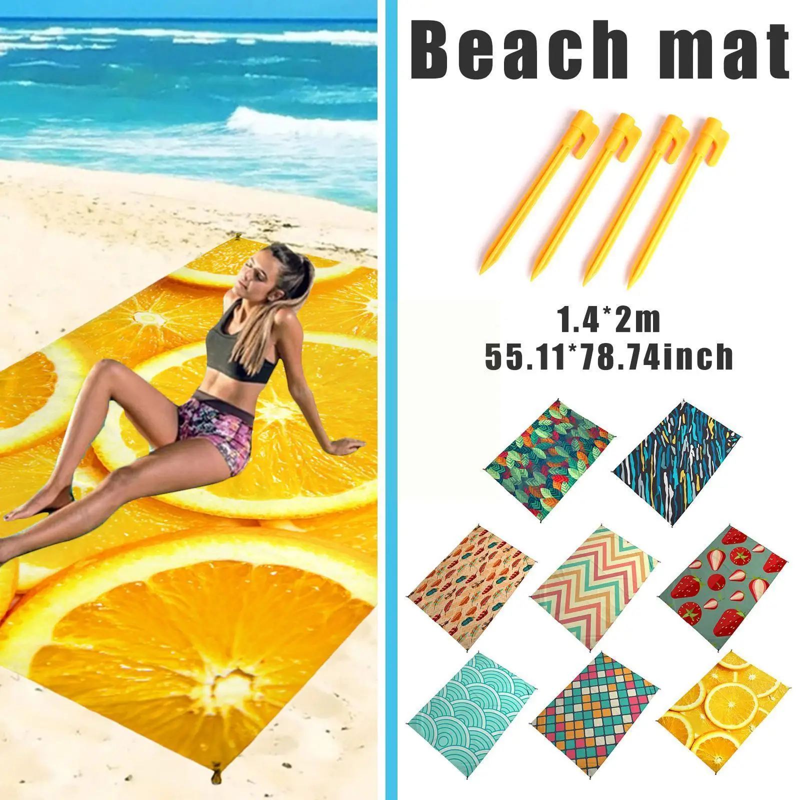 

Fashion Print Beach Mat Polyester Material Portable Outdoor 8 Waterproof Color Lightweight Picnic Folding Camping 1.4x2m Ma K2c0