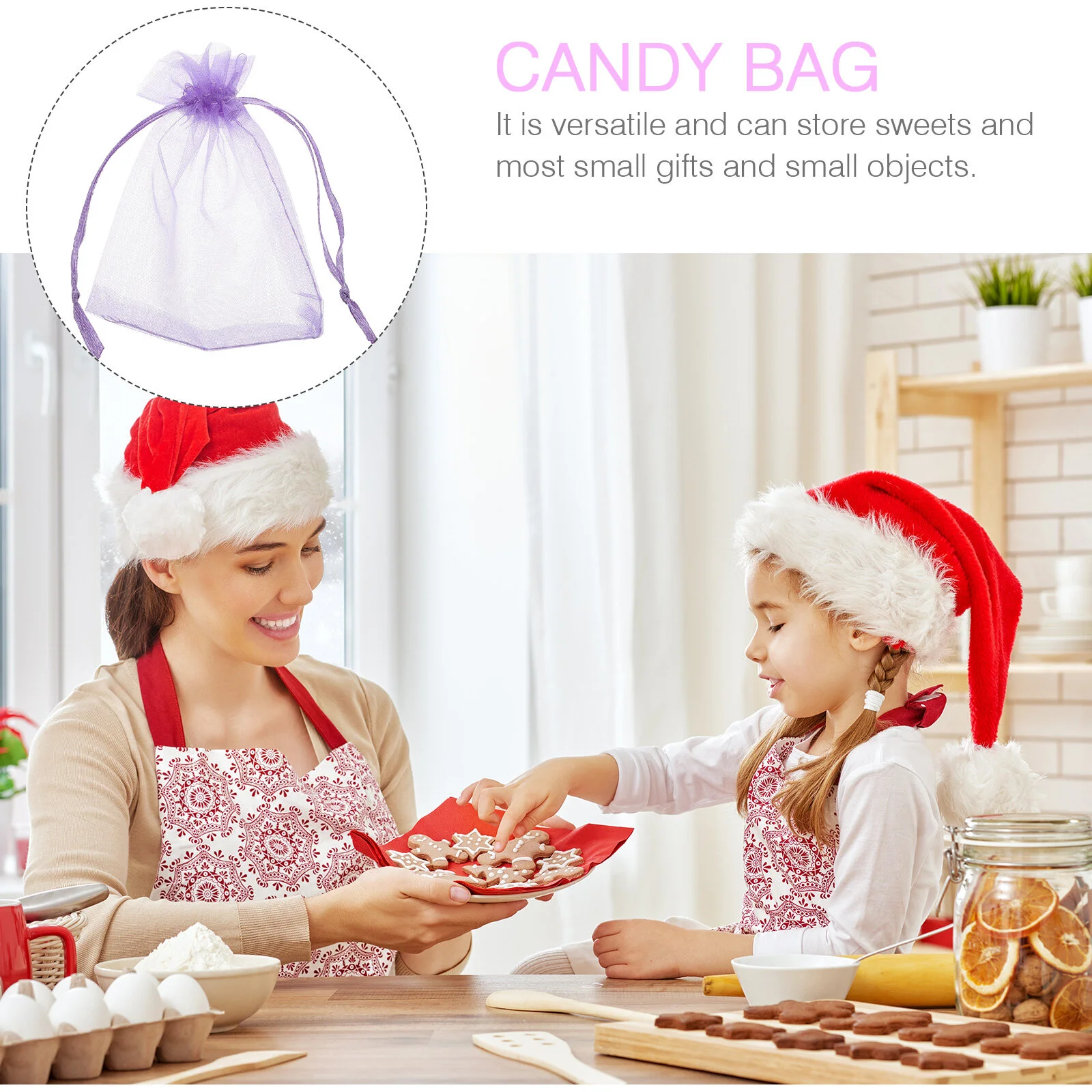 

50 Pcs Party Favors Bags Small Organza Pouches Clear Storage Gauze Drawstring Candy Packaging Purple Goodie