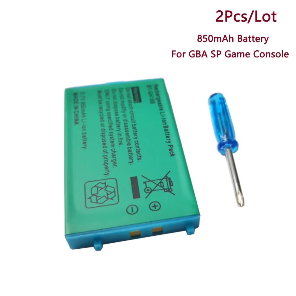 

2Pcs 3.7V Li-Ion Lithium battery For Nintend GBA SP Game Console 850mAh Rechargeable built-in Batteries