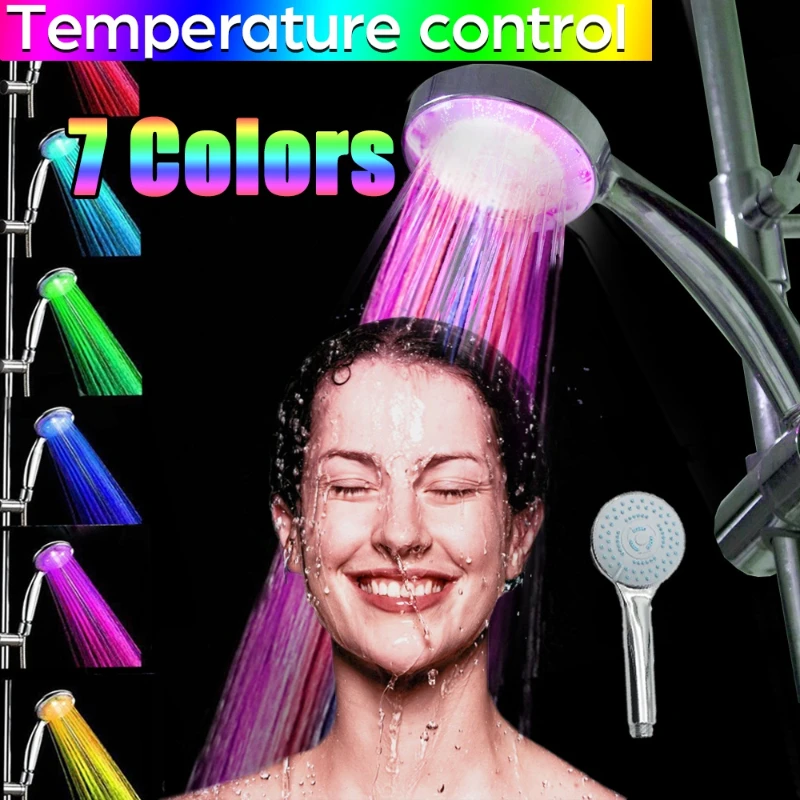 Shower Head LED Rainfall Shower Sprayer Automatically Color-Changing Temperature Sensor Water Saving Showerhead for Bathroom New