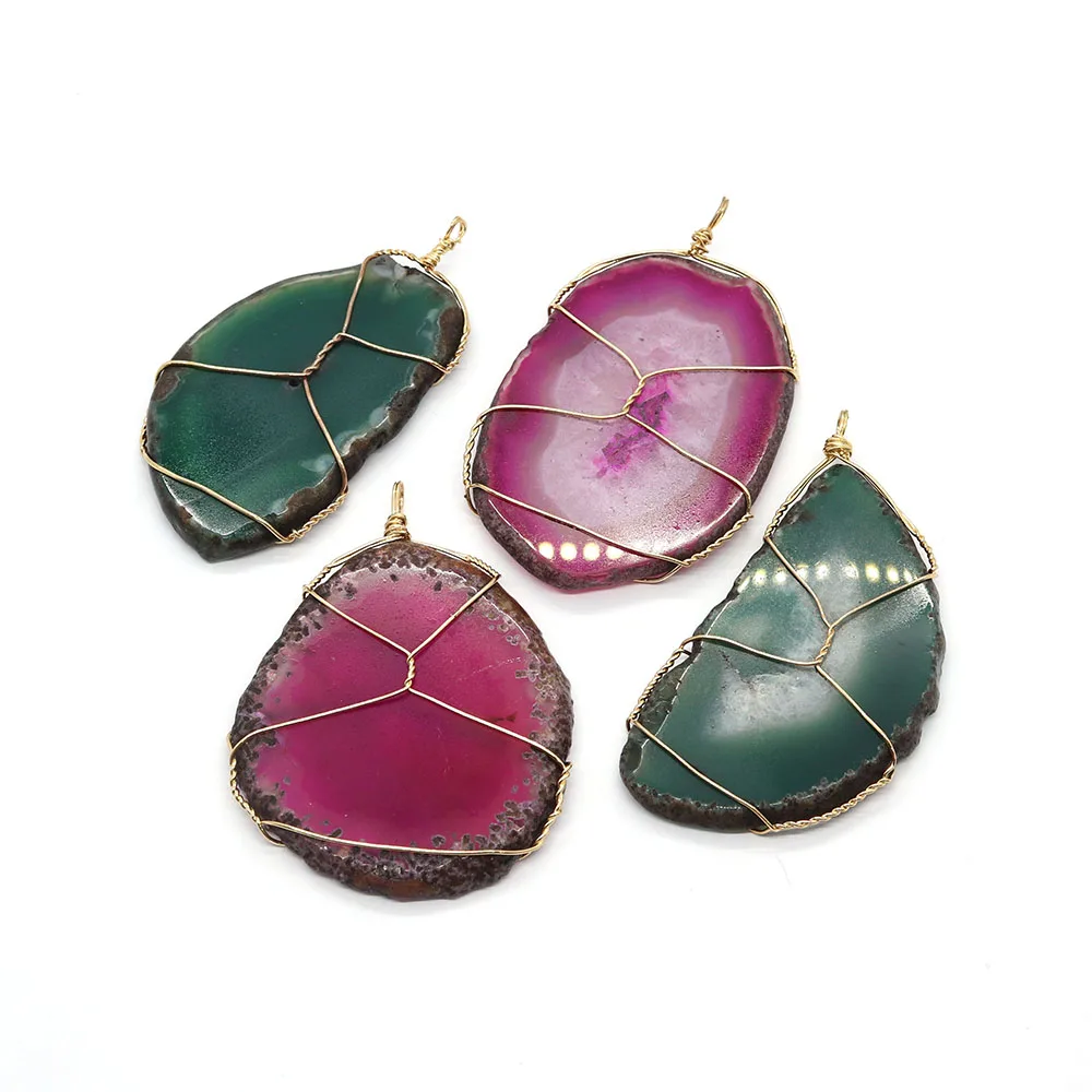 

Natural Stone Onyx Irregular Hand Winding Pendant 40-85mm DIY Gift Making Charm Fashion Jewelry Necklace Earring Accessories