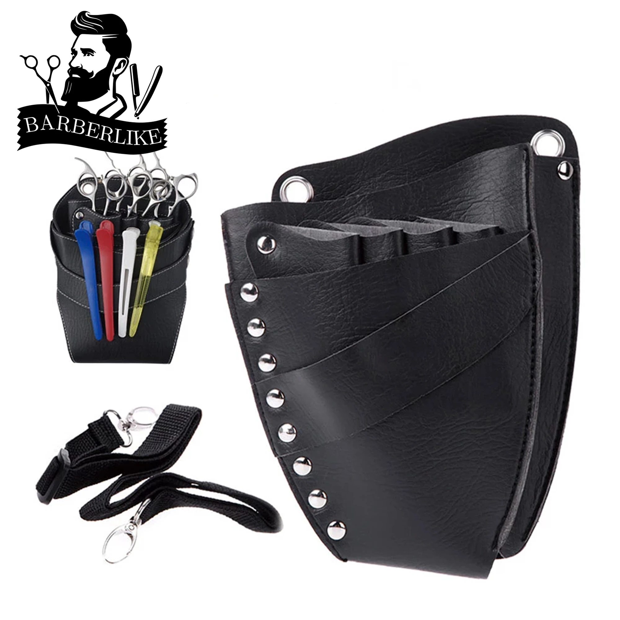 

Barber Salon PU Leather Hair Scissor Storage Bag Hairdressing Holster Pouch Holder Case Rivet Clips Bag with Waist Shoulder Belt