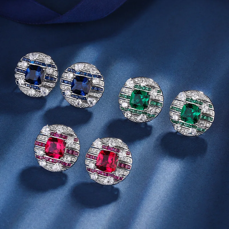 

New Vintage Circular Green High Carbon Diamond Earrings Fine Jewelry Luxury Flash Wedding Exquisite Cocktail Party Accessories